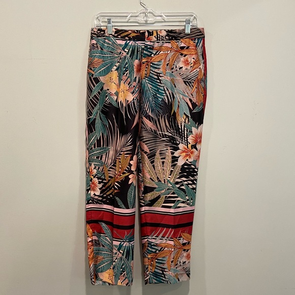 Pantalon Zara Femme En Coton Imprimé Floral Tropical - Taille M | Coupe Straight